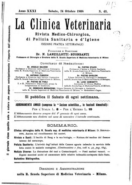 La clinica veterinaria rivista di medicina e chirurgia pratica degli animali domestici