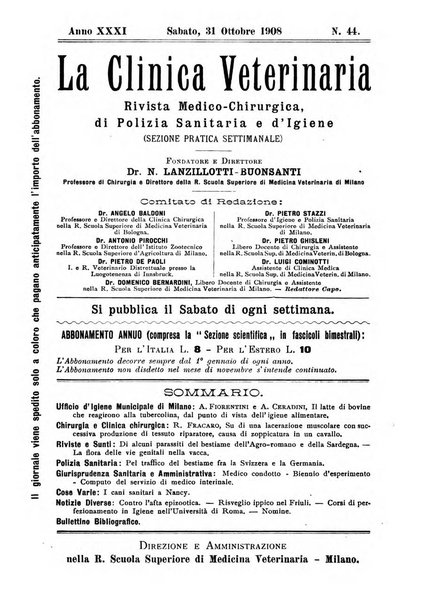 La clinica veterinaria rivista di medicina e chirurgia pratica degli animali domestici