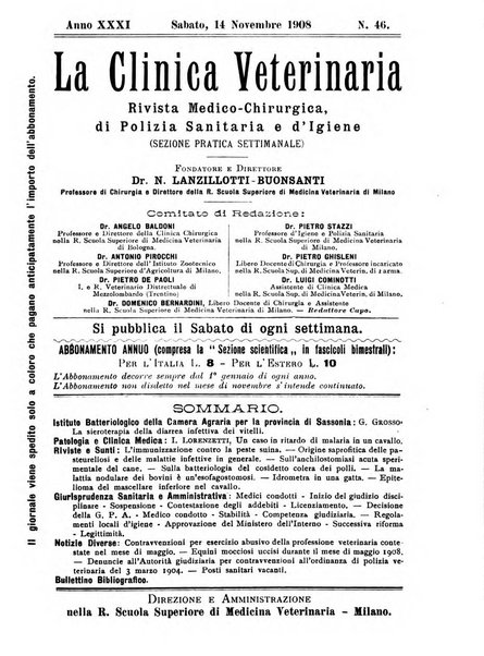 La clinica veterinaria rivista di medicina e chirurgia pratica degli animali domestici