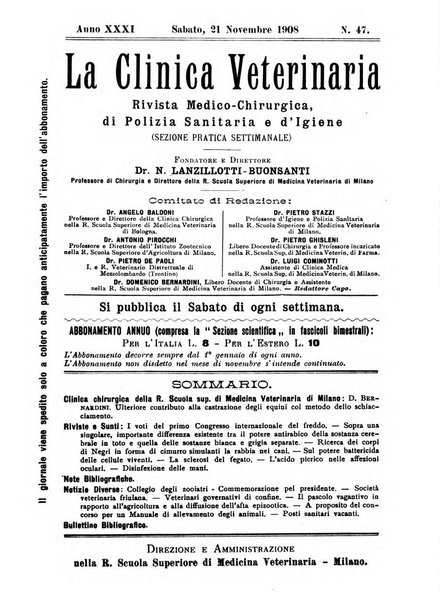 La clinica veterinaria rivista di medicina e chirurgia pratica degli animali domestici