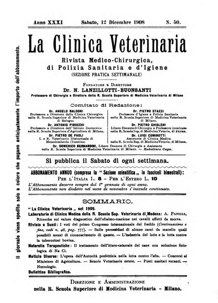 La clinica veterinaria rivista di medicina e chirurgia pratica degli animali domestici