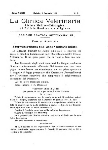 La clinica veterinaria rivista di medicina e chirurgia pratica degli animali domestici