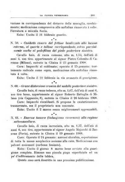 La clinica veterinaria rivista di medicina e chirurgia pratica degli animali domestici