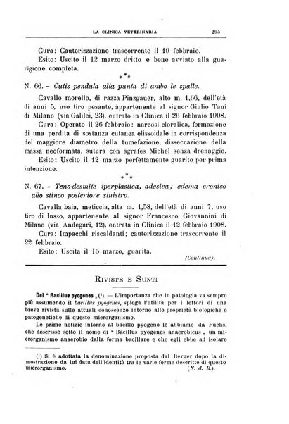 La clinica veterinaria rivista di medicina e chirurgia pratica degli animali domestici