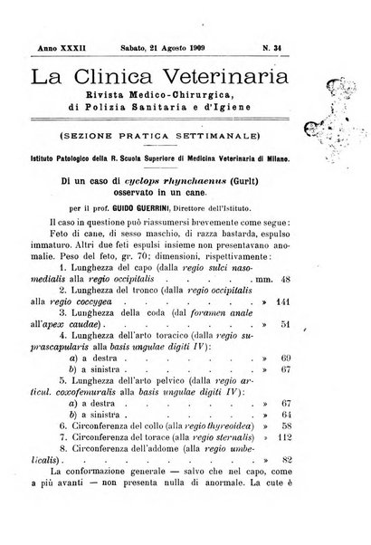 La clinica veterinaria rivista di medicina e chirurgia pratica degli animali domestici