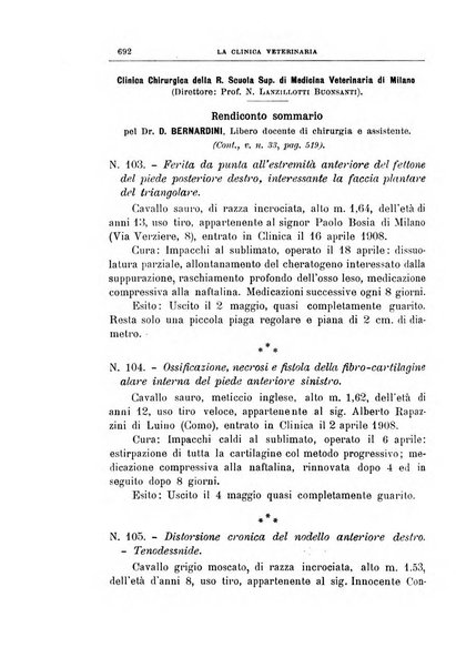 La clinica veterinaria rivista di medicina e chirurgia pratica degli animali domestici