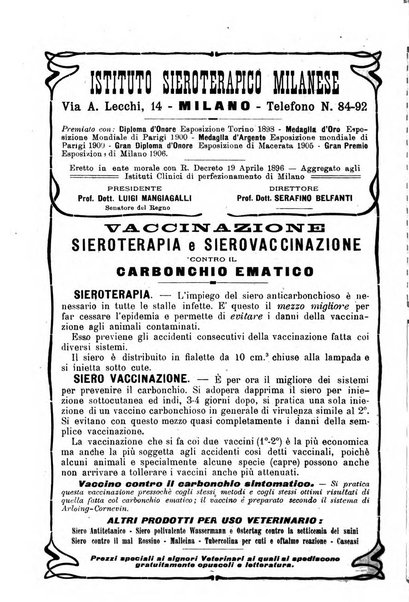 La clinica veterinaria rivista di medicina e chirurgia pratica degli animali domestici