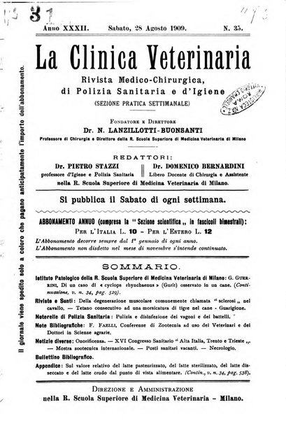 La clinica veterinaria rivista di medicina e chirurgia pratica degli animali domestici