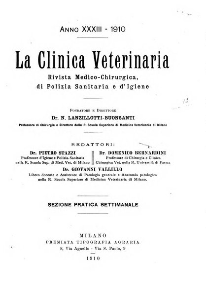 La clinica veterinaria rivista di medicina e chirurgia pratica degli animali domestici