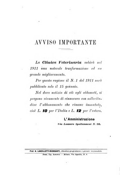 La clinica veterinaria rivista di medicina e chirurgia pratica degli animali domestici