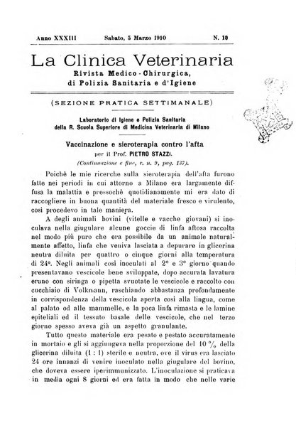 La clinica veterinaria rivista di medicina e chirurgia pratica degli animali domestici