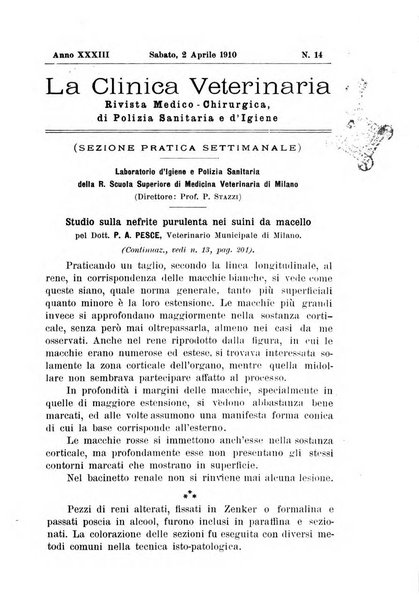 La clinica veterinaria rivista di medicina e chirurgia pratica degli animali domestici