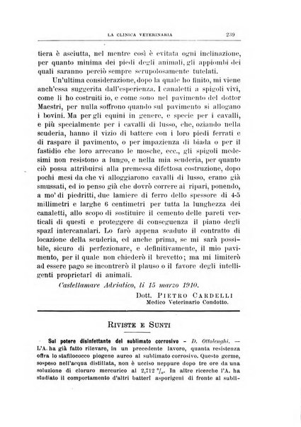 La clinica veterinaria rivista di medicina e chirurgia pratica degli animali domestici