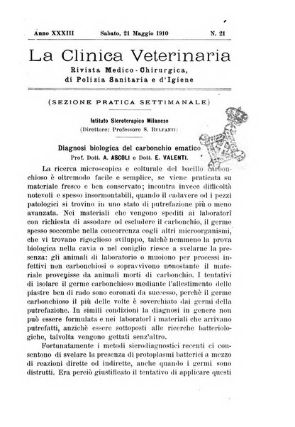 La clinica veterinaria rivista di medicina e chirurgia pratica degli animali domestici