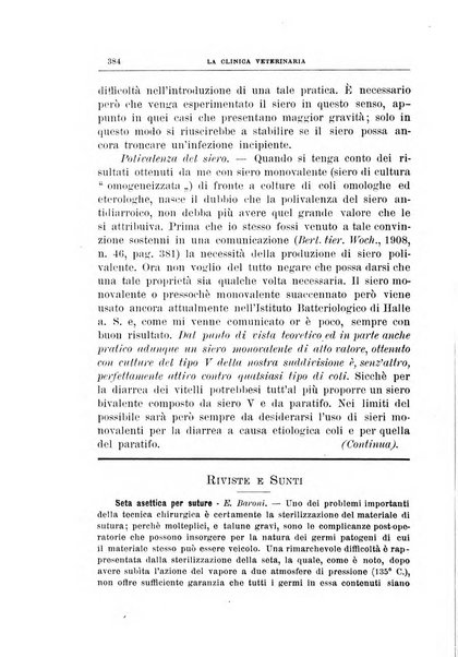 La clinica veterinaria rivista di medicina e chirurgia pratica degli animali domestici