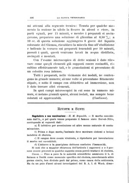 La clinica veterinaria rivista di medicina e chirurgia pratica degli animali domestici