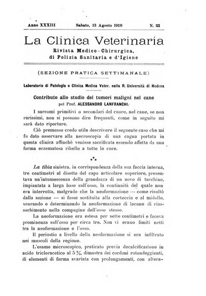 La clinica veterinaria rivista di medicina e chirurgia pratica degli animali domestici