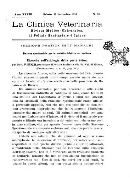 La clinica veterinaria rivista di medicina e chirurgia pratica degli animali domestici