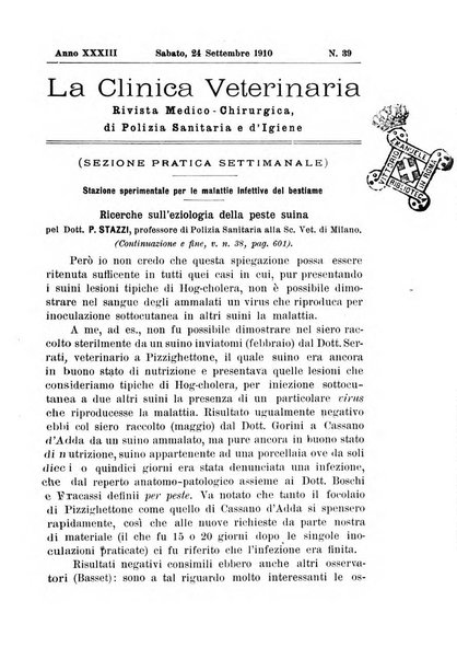 La clinica veterinaria rivista di medicina e chirurgia pratica degli animali domestici