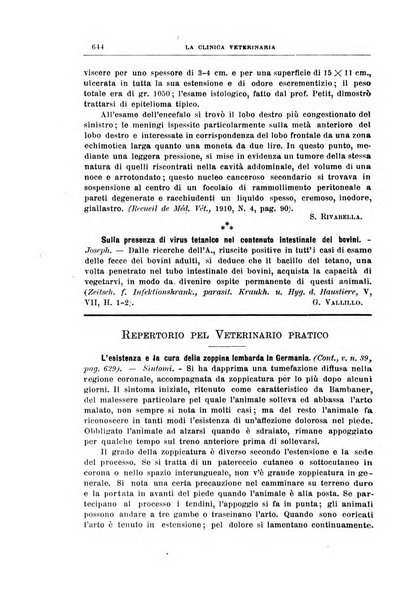 La clinica veterinaria rivista di medicina e chirurgia pratica degli animali domestici