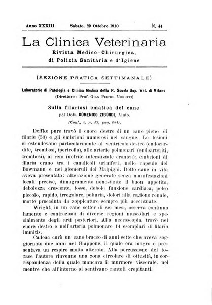 La clinica veterinaria rivista di medicina e chirurgia pratica degli animali domestici