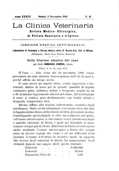 La clinica veterinaria rivista di medicina e chirurgia pratica degli animali domestici