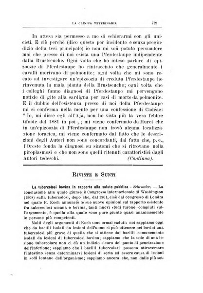 La clinica veterinaria rivista di medicina e chirurgia pratica degli animali domestici