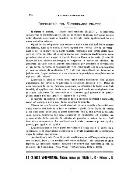 La clinica veterinaria rivista di medicina e chirurgia pratica degli animali domestici