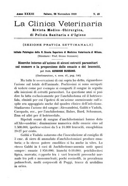 La clinica veterinaria rivista di medicina e chirurgia pratica degli animali domestici