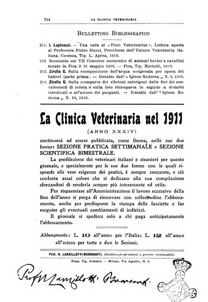 La clinica veterinaria rivista di medicina e chirurgia pratica degli animali domestici