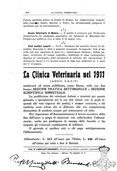 La clinica veterinaria rivista di medicina e chirurgia pratica degli animali domestici