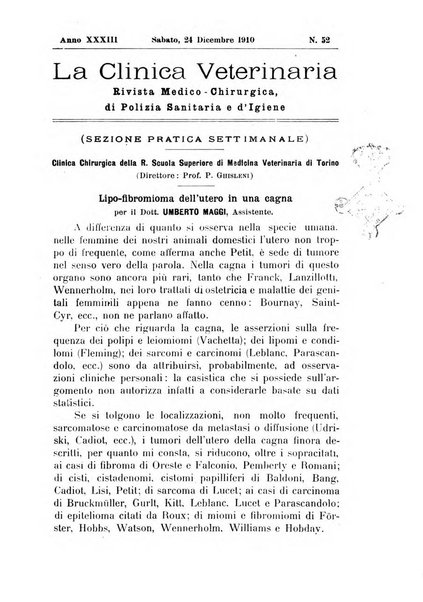 La clinica veterinaria rivista di medicina e chirurgia pratica degli animali domestici