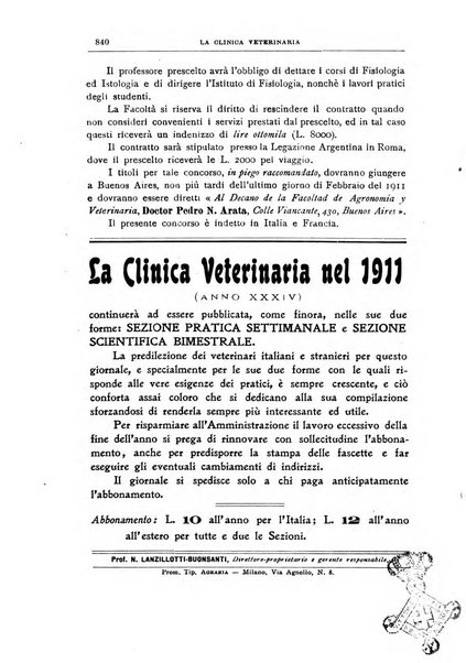 La clinica veterinaria rivista di medicina e chirurgia pratica degli animali domestici