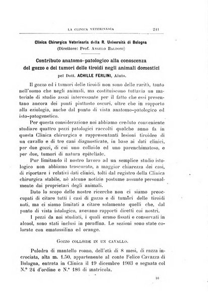 La clinica veterinaria rivista di medicina e chirurgia pratica degli animali domestici