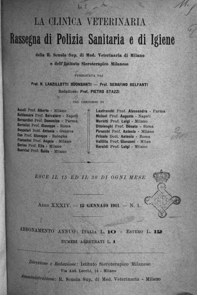 La clinica veterinaria rivista di medicina e chirurgia pratica degli animali domestici