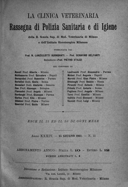 La clinica veterinaria rivista di medicina e chirurgia pratica degli animali domestici