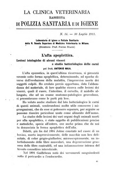 La clinica veterinaria rivista di medicina e chirurgia pratica degli animali domestici