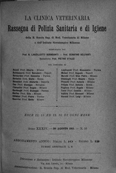 La clinica veterinaria rivista di medicina e chirurgia pratica degli animali domestici