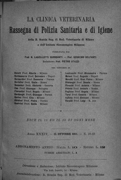 La clinica veterinaria rivista di medicina e chirurgia pratica degli animali domestici