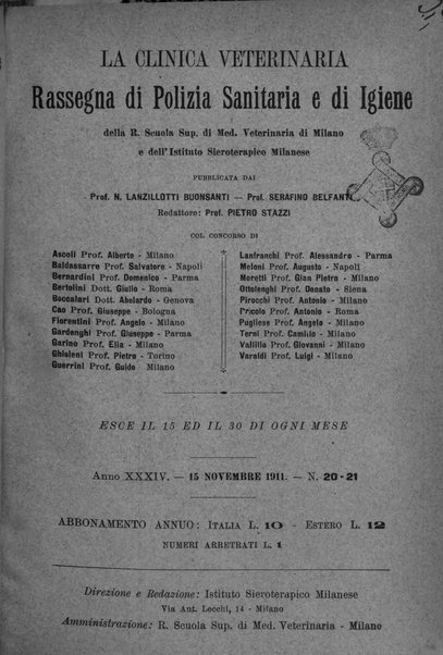 La clinica veterinaria rivista di medicina e chirurgia pratica degli animali domestici