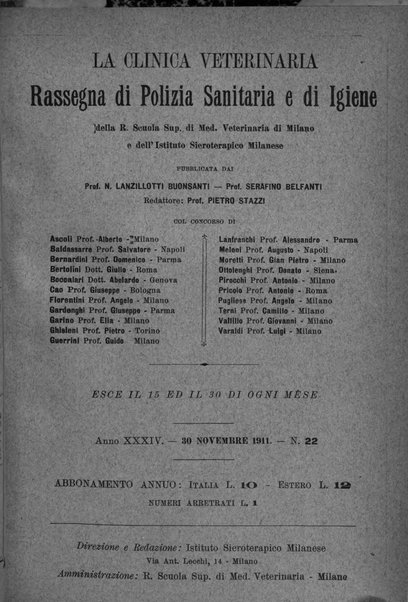 La clinica veterinaria rivista di medicina e chirurgia pratica degli animali domestici