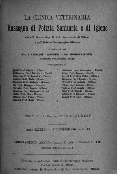 La clinica veterinaria rivista di medicina e chirurgia pratica degli animali domestici