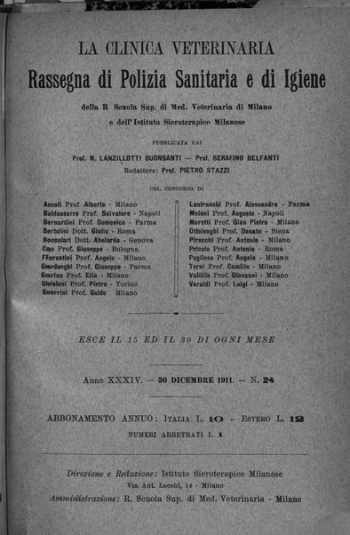 La clinica veterinaria rivista di medicina e chirurgia pratica degli animali domestici