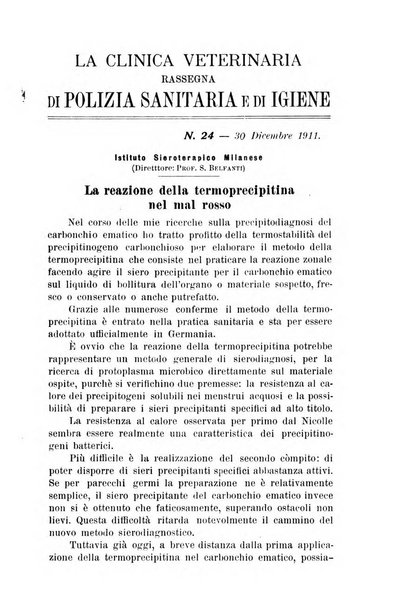 La clinica veterinaria rivista di medicina e chirurgia pratica degli animali domestici