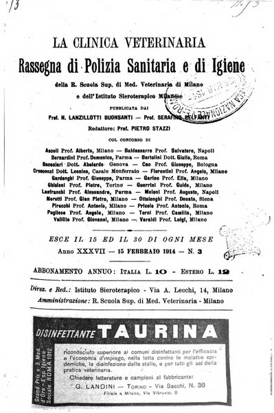 La clinica veterinaria rivista di medicina e chirurgia pratica degli animali domestici
