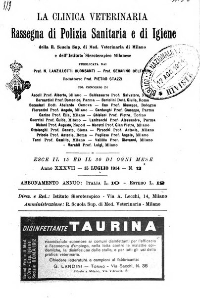 La clinica veterinaria rivista di medicina e chirurgia pratica degli animali domestici