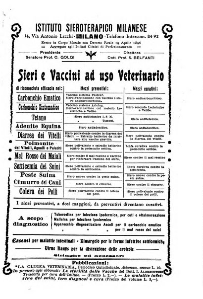 La clinica veterinaria rivista di medicina e chirurgia pratica degli animali domestici