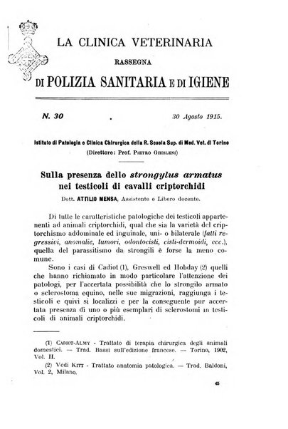 La clinica veterinaria rivista di medicina e chirurgia pratica degli animali domestici