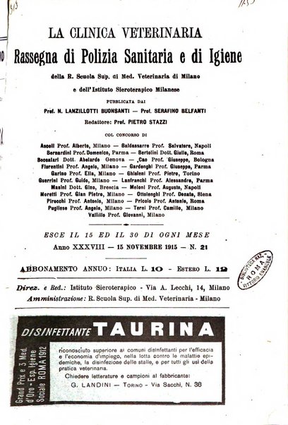 La clinica veterinaria rivista di medicina e chirurgia pratica degli animali domestici