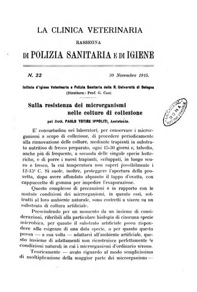 La clinica veterinaria rivista di medicina e chirurgia pratica degli animali domestici